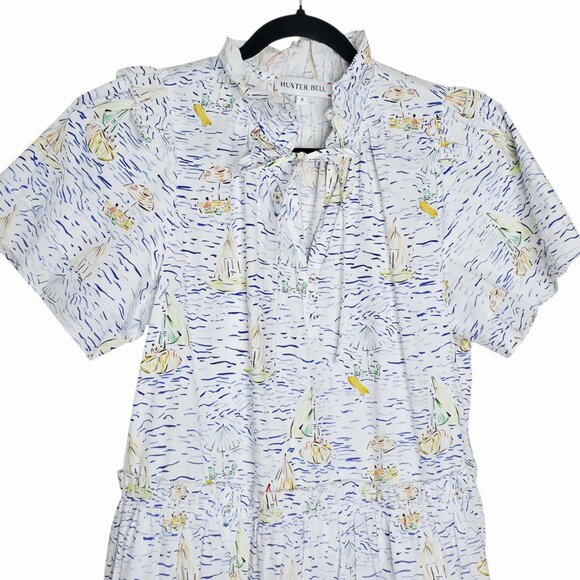 Hunter Bell Merritt Regatta Tiered Mini Dress Nautical Boat Print Size S - Picture 5 of 11